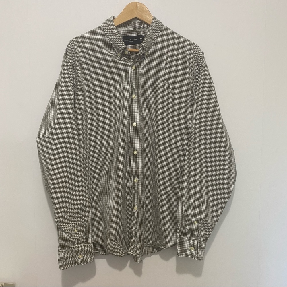 Abercrombie & Fitch XXL Gingham Check Button Down Stretch Shirt Black‎ White